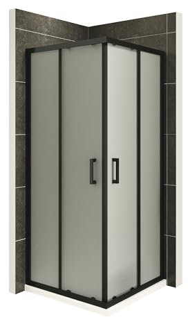 Moments of Glass - Mampara de Ducha Diana 75x75x180cm | REVERSIBLE | Puertas correderas, Ajuste 72,5-74,5 x 72,5-74,5cm | Perfiles Negros, cristal de seguridad ESG Satinado de 6mm