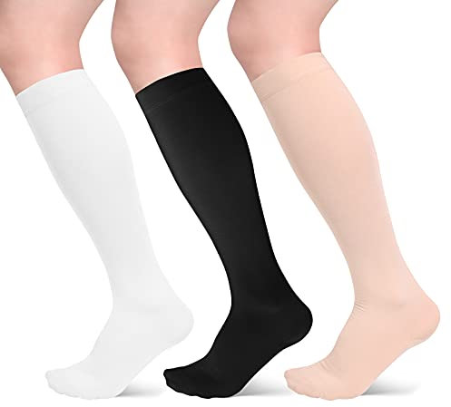sinocare 3 Paar 23-32 mmHg Kompressionsstrümpfe Damen & Herren, Medizinische kompressionsstrümpfe Klasse 2, CCL2 Kompressionssocken (S/M, Schwarz/Fleisch/Weiß)