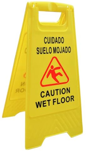 Señal de suelo mojado en castellano e inglés 61.5 x 29 cm, cartel plegable señalización advertencia pavimento mojado amarillo para empresas y grandes superficies