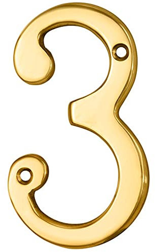 Polished Brass Door Number 3-75mm Height - 4mm Depth - House Numeral Plaque | Front Door House Numbers - Decorative External Door Letters - Numeral & Letter Plaques