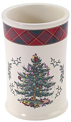 Spode - Tumbler, Countertop Accessories, Guest Bathroom Essentials, Holiday Home Decor Christmas Tree Tartan Collection