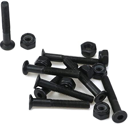 KUMGROT 8pcs Skateboard Screws Skateboard Hardware Kit Mounting Screws Nuts Set for Longboard Skateboard Skateboard Bolts Black 1 Inch Hexagon Screw