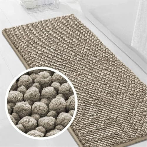 LINGKY Badematte rutschfest 50x120 cm Chenille Badezimmerteppich Saugfähige Badteppich Waschbar Badvorleger Bad Teppich Badezimmer Duschvorleger Badematte Taupe