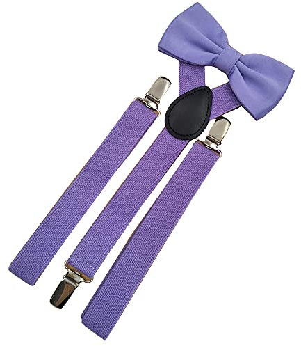 YYKSYDPT Bretelle per uomini e donne con 4 clip molto forti 25 mm di larghezza bretelle a Y regolabili bretelle con papillon (Viola chiaro)