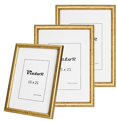 VictoR Bilderrahmen Gold 15x21 cm (A5) - 3er Set - David - Leiste 14x17mm - Fotorahmen Vintage A5 - Shabby Chic Deko - Bilderrahmen 15x21 Gold