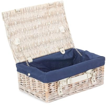 Red Hamper EH060N Wicker 35cm White Picnic Basket with Blue Lining