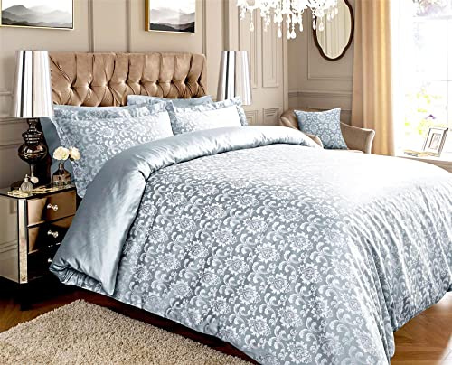 Roseley 600TC Jacquard Duvet Cover Set 80% Cotton Ornamental Bed Set Covers Soft & Warm Extra Pillowcases Available [Silver Damask, King]