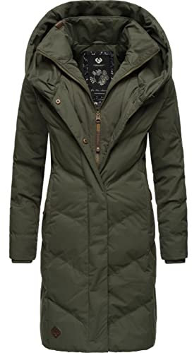 Ragwear Damen Wintermantel warmer Steppmantel lang wasserdicht mit Kapuze Natalka Intl Dark Olive022 Gr. XL