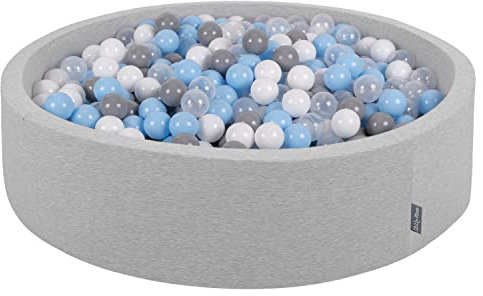 KiddyMoon Bällebad 120X30cm/600 Bälle Rund Groß Bällepool Mit Bunten Bällen Für Babys Kinder, Hellgrau: Grau/Weiß/Transparent/Babyblue