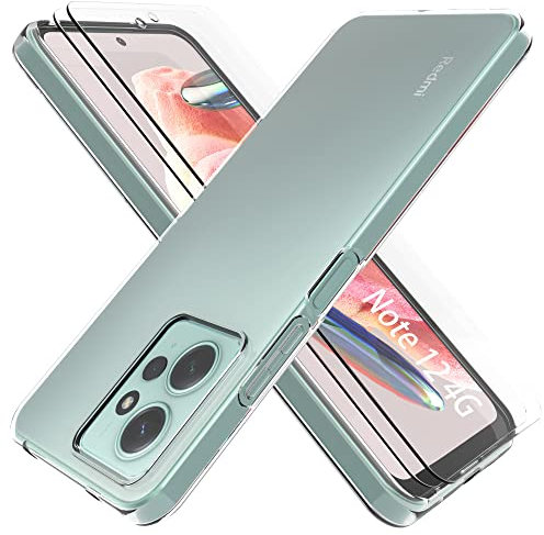 SMYTU Coque Xiaomi Redmi Note 12 4G Transparente + 2 Verre trempé écran Protecteur,Souple TPU Housse Étui de Protection Absorption de Choc Bumper Cover pour Xiaomi Redmi Note 12 4G - Trasparente