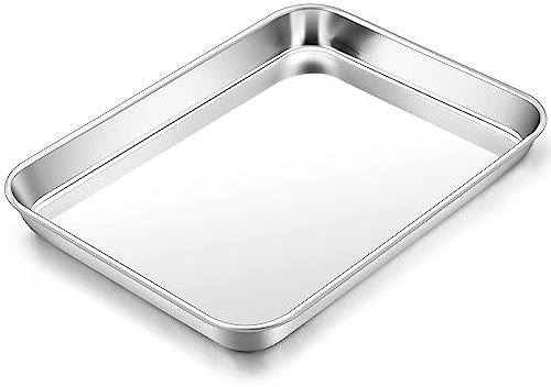 Bandeja para hornear HaWare de acero inoxidable, mini bandeja para tartas, rectangular para horno, para hornear, cocinar, servir, 23,7 x 17,7 x 2,5 cm, no tóxica y saludable, fácil de limpiar y apta