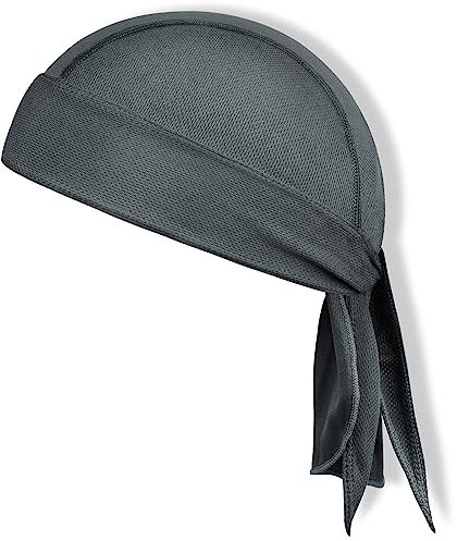 AMFUN Sports Bandana Cap, Sommer Sport Kopftuch Atmungsaktiv, Einstellbar Fahrrad Kopfbedeckung Quick-Dry Pirat kopftuch, Outdoor UV Schutz Mütze für Herrem Damen (Dunkelgrau)