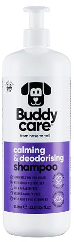 Beruhigendes & desodorierendes Shampoo von Buddycare - Lavendelduftendes Hundeshampoo - Mit Aloe Vera und Pro-Vitamin B5 (1L)