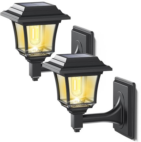 LeiDrail Solarlampen für Außen, 2 Modes Edison Solar Wandleuchte Aussen Wasserdicht 15 Lumen Solarleuchten für Außen Dekorativ für Zaun Hof Hühnerstall Spielhaus Schwarz (2 Stück)