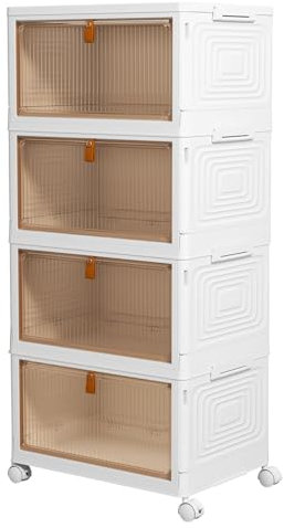 YFXCVSL 4 Tier Plastic Storage Bins with Lids 23QT, Stackable Containers Wheels, Folding Boxes, Collapsible Bins, Closet Organizers and for Living Room, Kitchen, Office, Dorm