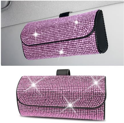 JNNJ Auto Brillenetui, Kristall Brillen Aufbewahrungsbox Auto, Universal Strass Auto Brillenetui, Sonnenbrillenhalter Aufbewahrungsbox Für Sonnenblende(Rosa)