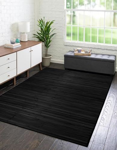 IlGruppone Tappeto Arredo In Vero Bamboo Naturale Grande a Listelli Bordato Bambù Soggiorno Cucina Salotto Listello Legno - Nero - 140x200cm