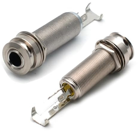 WTUSGA 2 Pcs Stereo Copper Guitar Bass 1/4 Barrel Jack Cylinder Input Output Jacks, 6.35mm Stereo Barrel Endpin Jack Socket for Guitar Bass Instruments Accessories, Silver