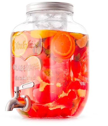 Avilia Dispenser in Vetro per Bevande 4L con Rubinetto Cromato, Lavabile in Lavastoviglie, Ideale per Campeggio o Aperitivi fuori porta