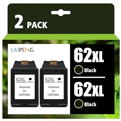 LAIPENG 2 Schwarz 62XL 62 XL Patronen Wiederaufbereitet für HP Envy 5540 5542 5543 5544 5545 5640 5642 5644 5646 5660 5664 7640 7644 OfficeJet 200 250 5740 5741 5742 5743 5744 5746 Drucker (BK*2)