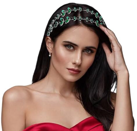 IYOU Kristall Hochzeit Stirnband Krone funkelnden Strass Grün Doppelkopfstück Tiara Brautjungfer Gast Königin Haarschmuck für Frauen