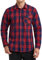 HISDERN Herrenhemden, langärmelig, lässig, Kariertes Flanellhemd, kariert, Button-Down-Hemden, Rot/Blau, 2XL