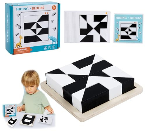 Verstecktes Holzblock-Puzzle, Holzmuster-Block-Set, 40 doppelseitige Designkarten, Denkspielzeug, interaktives Eltern-Kind-Tischspiel, lustige Denktrainingsblöcke, Geschenke für Kinder