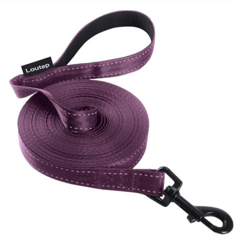 Loutep Reflective Training Lead for Dogs 3m 5m 10m 15m 20m 25m 30m Strong Nylon Rope Extra Long Line Dog Lead Leash with Padded Handle for Large Medium Small Puppy Recall Pet Walking Obedience