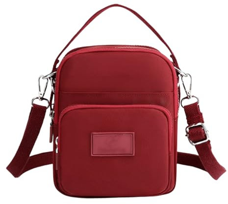 FAVORTALK Umhängetasche Damen Wasserdicht Kleine Nylon - Leichte Crossbody Bag Vino-Rot Breiter Gurt Moderne Umhängetaschen mit Reißverschluss und Abnehmbar Schultergurt Burgunderrot DJB00807