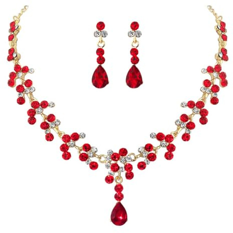 Carufin Braut Hochzeit Kristall Halskette Ohrring Set Braut Halsketten Schmuck Zubehör für Frauen und Mädchen