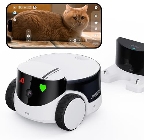 Enabot EBO ROLA PetPal 2.5K Haustierkamera,Kabellose Hundekamera & Katzenkamera mit EBO ROLA-PET App,Selbstaufladung,2 Wege Audio