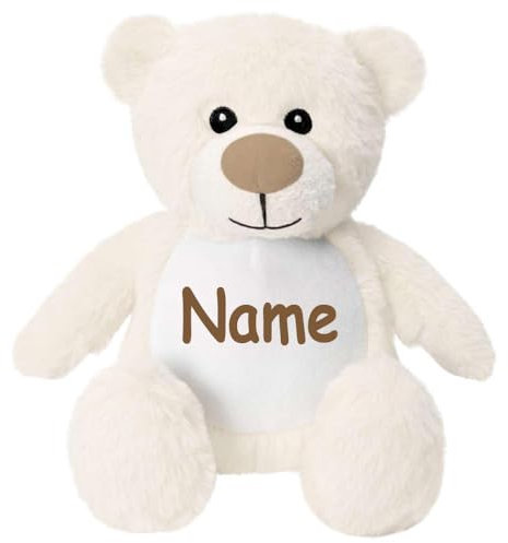Elefantasie Kleines Stofftier PERSONALISIERT Teddybär mit Name Bedruckt Kuscheltier Plüschtier 25cm Bär beige