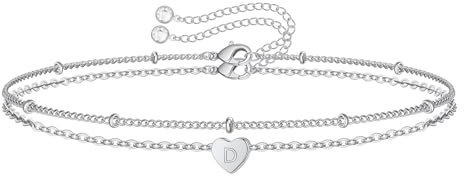 TINGN Armband für Damen Mädchen Geschenke - Silber Herz Armbänder Initiale D Armband Damen Personalisierte Geschenke für Frauen Freundin Teenager Mädchen Silber Herz Charm Armband Schmuck Damen
