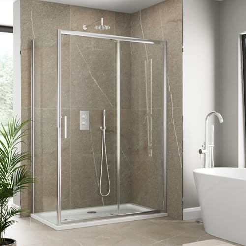 Luxura® 1100 x 760mm Sliding Shower Enclosure Door Screen for Wet Room Cubicle Enclosures, 6mm Toughened Safety Glass, Framed, Polished Chrome