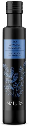 Natulio Bio Schwarzkümmelöl kaltgepresst, ungefiltert und naturrein 250ml - reich an Thymochinon - 100% ägyptische Nigella sativa - sehr intensiver Geschmack - DE-ÖKO-006 zertifiziert