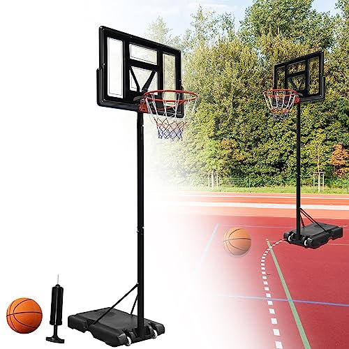 HENGMEI Panier de basket-ball d'extérieur de 3,05 m - Équipement de jeu d'intérieur - Réglable en hauteur - Avec roulettes - Avec support - Pour enfants et adultes - Noir