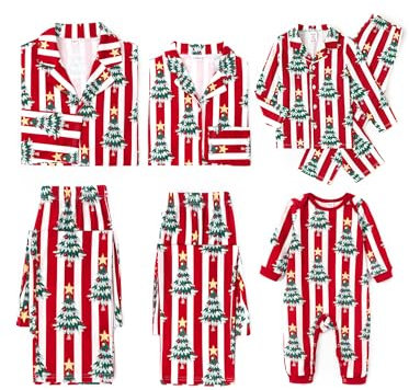 PATPAT Familienoutfits - Familienpyjama-Set mit Weihnachtsmuster, Langarmshirt und Hose, Geeignet für Vater Mutter Tochter Sohn Haustier, Pyjama Damen, Schlafanzüge für Herren, Haustier-Kopftücher 2