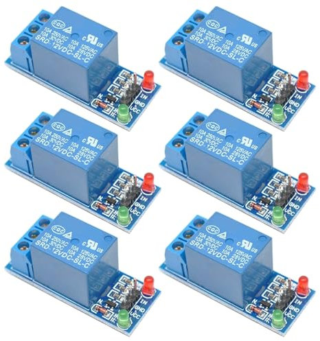 GTIWUNG 6 Piezas Módulo de Relé de 1 Canal 12V con Aislamiento Optoacoplador Relé de relé de expansión Alta y Baja, 12V 1-Canal Modulo Relay Disparador de Nivel Bajo para PIC AVR DSP ARM MCU