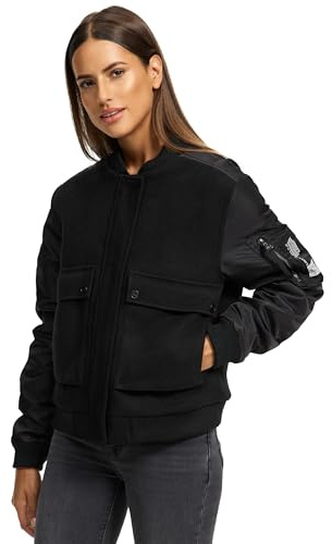 Navahoo Damen Bomberjacke leichte Übergangsjacke mit Ärmelraffung Willstehaben 14 Black Gr. S