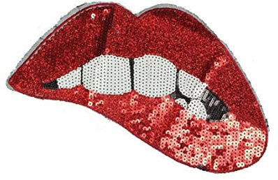 Jeorywoet 1pc Large Red Lips Sew On Patch, Glam Love Theme, 10.9 x 5.2 (28cm x 14cm) Sequin Applique Patch