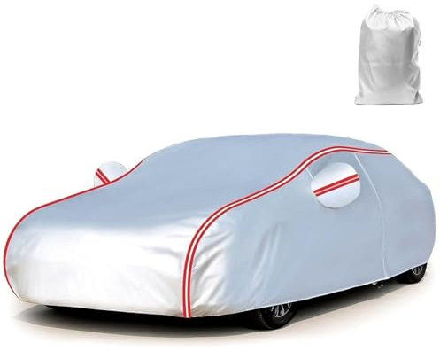 JIEKBHONE Autoabdeckung wasserdichte aus Oxford Stoff für Porsche 917 CanAm Spyder 1972-1973Autoplane Außenbereich für Regen Sonne Staub Schutz mit Reflektorstreifen(Color:Silver/Red)