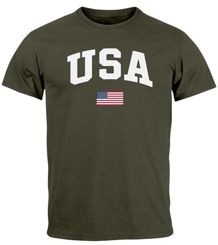 Neverless® Herren T-Shirt USA Schriftzug College Retro US Flagge Amerika Fashion Streetstyle Army XXL