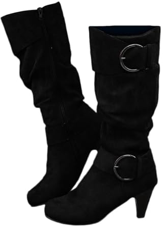 Agiyenna Stivali con Cerniera Laterale da Donna Stivali Invernali con Tacco Alto Casual Tinta Unita Stivali con Fibbia con Suola Spessa Stivali Lunghi con Tacco Spesso Stivali da Esterno