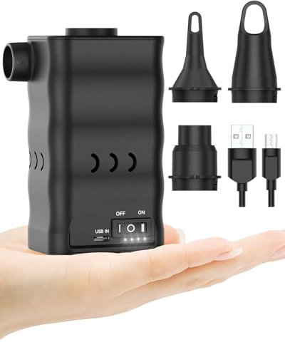 Dr.meter Bomba de Aire eléctrica, 6000 mAh, Recargable, Mini Bomba con 3 boquillas de Aire, Bomba de Aire portátil, batería para Cama de Aire, colchón de Aire, Flotador, Ropa, Bolsa de vacío (Negro)