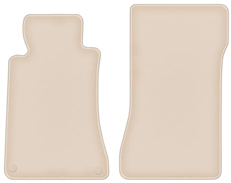 Velours-Fußmatten vorne passend für Mercedes CLK W209 1997-2009, Beige | passend für Coupé; geschorener Premium-Velours (100% Polypropylen), ca. 8 mm; rutschfest, vormontierte Befestigungen (Typ MS)