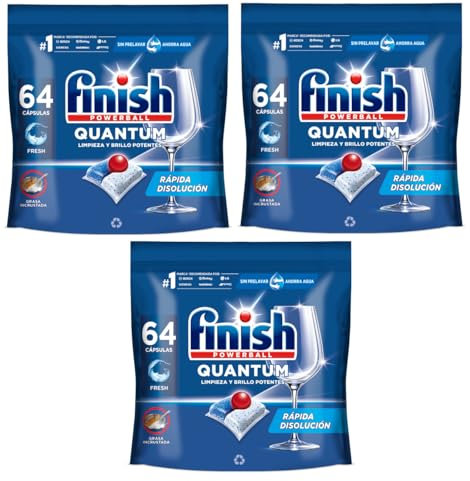 Finish Powerball Quantum Limpieza y Brillo Potentes, Pastillas para lavavajillas, aroma Regular, 192 pastillas