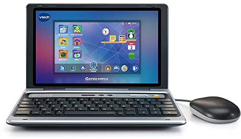 VTech Genio Max, Mein erster echter Ordi, Metallgrau, Kindercomputer mit Farbdisplay 7 Zoll, Maus, 60 Lernaktivitäten und Spiele, Geschenk für Kinder von 5 Jahren bis 12 Jahren – Inhalt in Französisch