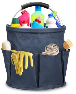 GAESHOW Cleaning Caddy Organizer with Handle, Foldable Cleaning Bucket Organiser Caddy Bag Cleaning Tool Bucket Multi-pocket Tool Bag for Home Garden Cleaning Products