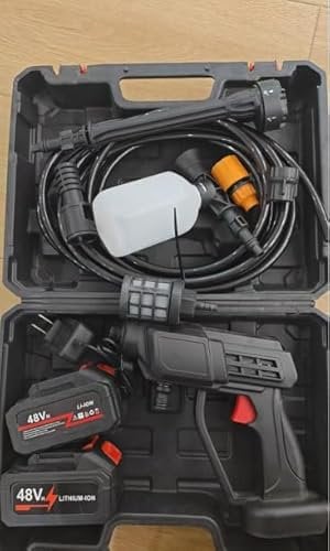 Nettoyeur haute pression sans fil 48 V, 4 l/min, avec 2 batteries rechargeables de 7500 mAh, buse 6 en 1 et tuyau de 5 m, pour voitures, clôtures, terrasse, jardin, pelouse