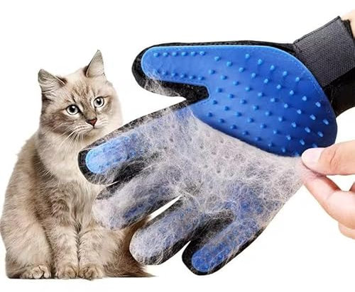 Fellpflege-Handschuh für Katzen, Rechts, Bürsten-Handschuh mit Noppen, Blau und Schwarz - Alle Rassen (1, 1, stück)